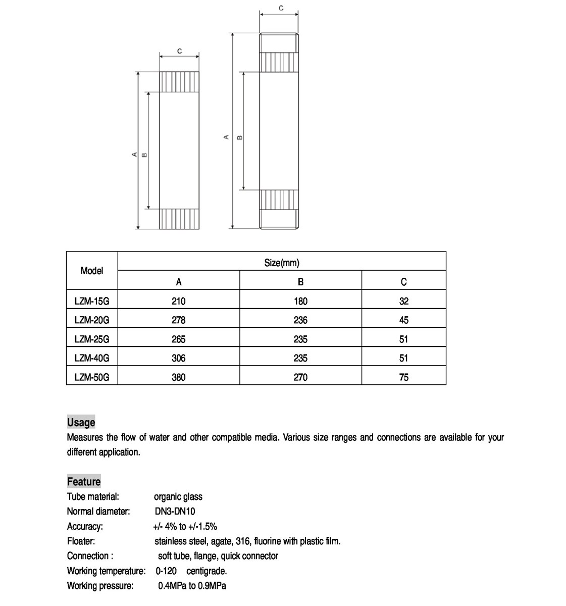 Lưu lượng kế LZM-25G lắp trên đường ống- có ren